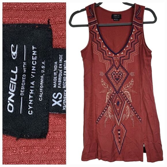 O'Neill + Cynthia Vincent Sunlit Dress Juniors Sleeveless Tribal Embroidered XS - Picture 1 of 11